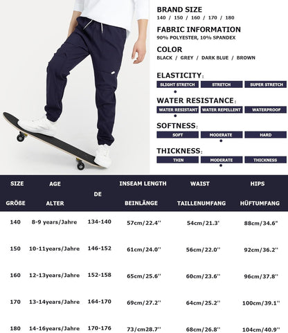 YOUNGSOUL Cargohose Jungen Wasserdicht Kinder Wanderhose Outdoor Jungs Cargo Hose mit Gummizug