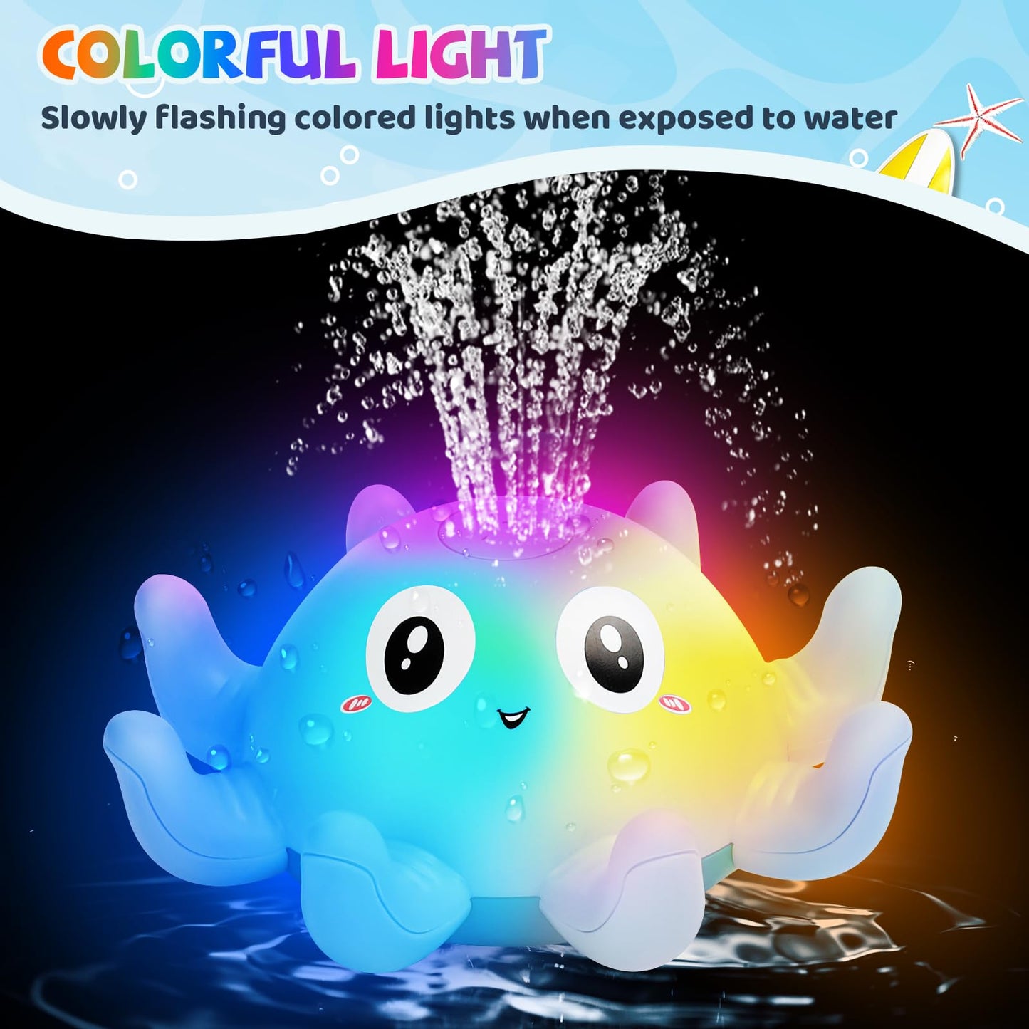 Jovicos Bath Toy, Octopus Spray Water Toy with Light, Bath Toy Baby from 1 Year, Bath Time Toy Children Gift (Blue)