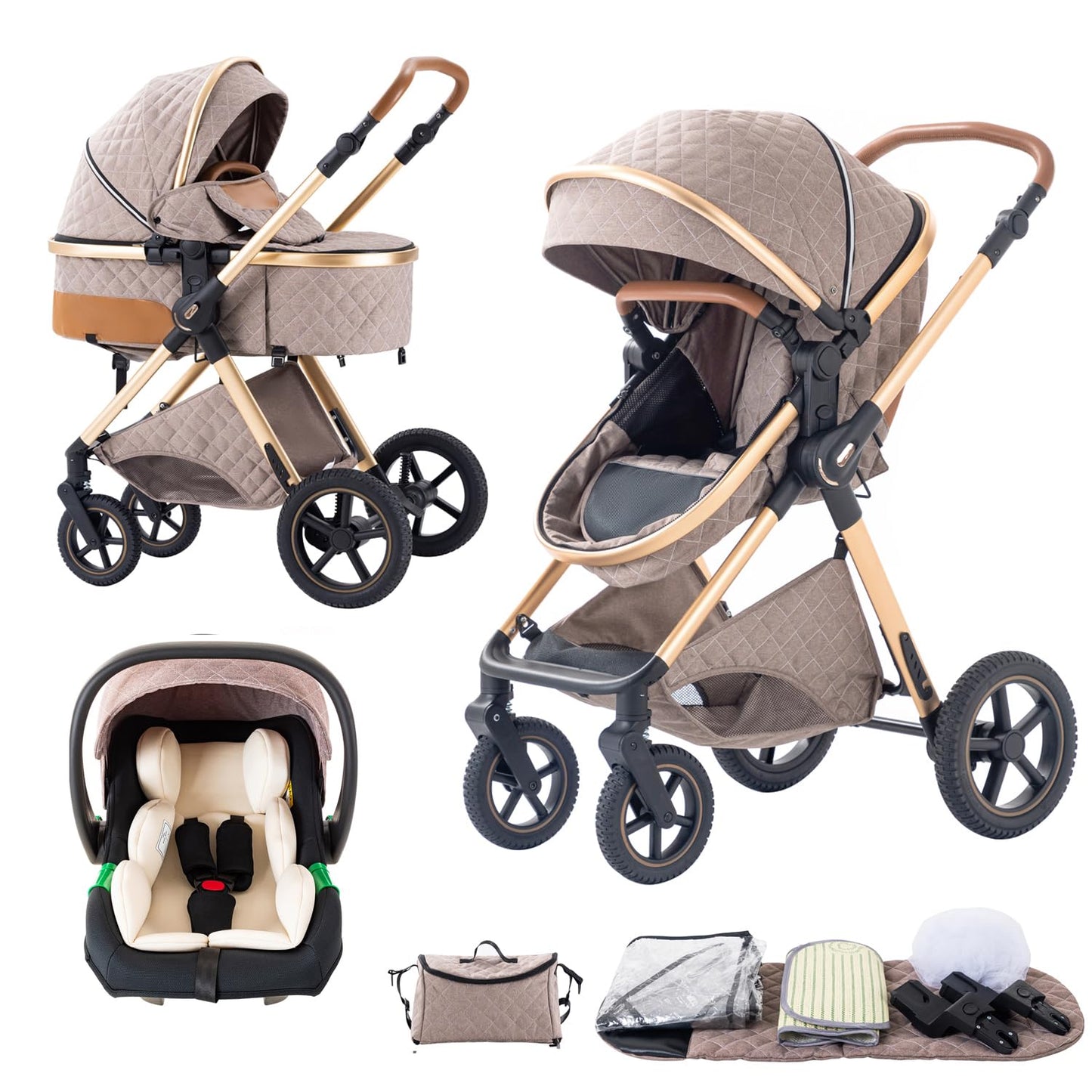 BEBBY 3-in-1 Kinderwagen KombiKinderwagen-Set 2-in-1 Buggy faltbar Luxus Hochlandschaft Neugeborenes Tragbarer Kinderwagen Zusammenklappbarer Kinderwagen Kinderwagen Travel System (D2-DEEPGREY)