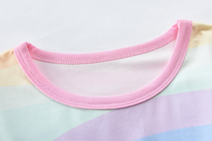 EULLA Kinder Mädchen Kleid Kurzarm Lässig A-Linie Regenbogenstreifen Erdbeere Marienkäfer Schmetterling Kleider Gr.92 98 104 110 116 122