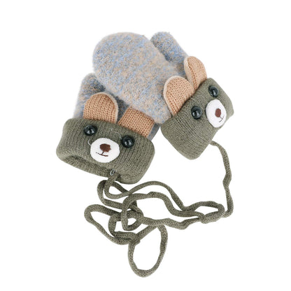 Kids Winter Gloves Mittens Baby Cartoon Mitten Neck Gloves Thick Double Knitted Glove with Plush,0 - 3 years old, Playing, Running, Skiing