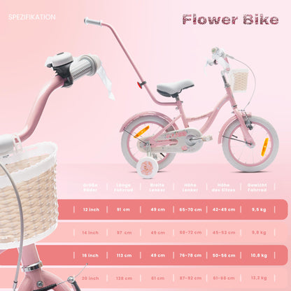 sun baby Mädchenfahrrad Flower Bike Radgröße zur Auswahl, mit Abnehmbarer Schubstange, Kinderfahrrad für Mädchen von 2 bis 6 Jahre - Meloni2