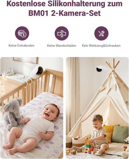 Comfyer BM01 Split-Screen Babyphone mit 2 Kameras, 7" HD 720P ohne WLAN mit Halterung, IR-Nachtsicht VOX-Modus mit Sound-Alarm 2-Wege-Audio 6000mAh 300M Reichweite Videoüberwachungsgerät