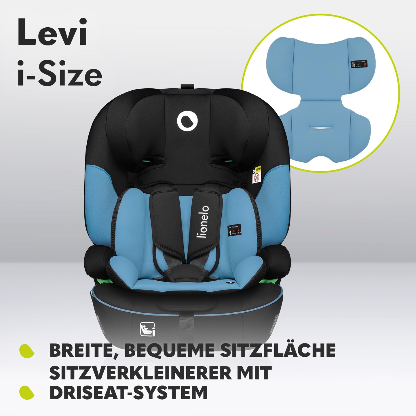 LIONELO LEVI I-SIZE 76-150 cm Kinderautositz, Gruppe 1 2 3, Seitenschutz, 10 Grad Kopfstützenverstellung Bequeme Armlehnen Verstellbare Rückenlehne, R129 i-Size