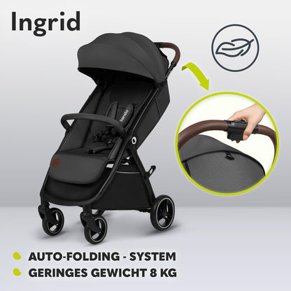 LIONELO INGRID Kinderwagen bis 22 kg von 6 Monaten bis 4 Jahren Große 360° schwenkbare Räder Volle Federung Einhändig zusammenklappbar Verstellbare Rückenlehne und Fußstütze Großes XXL-Verdeck