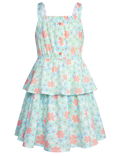 GRACE KARIN Mädchen Sommer Blumen Kleid Kinder Prinzessin A-Linie Freizeit Swing Kleid Verstellbare Spaghetti-Träger Doppelter Saum