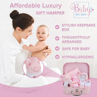 Box Shop Babyparty Mädchen Geschenk - 7 Baby Geschenkset, Für Neugeborenes, Zur Geburt - Rosa