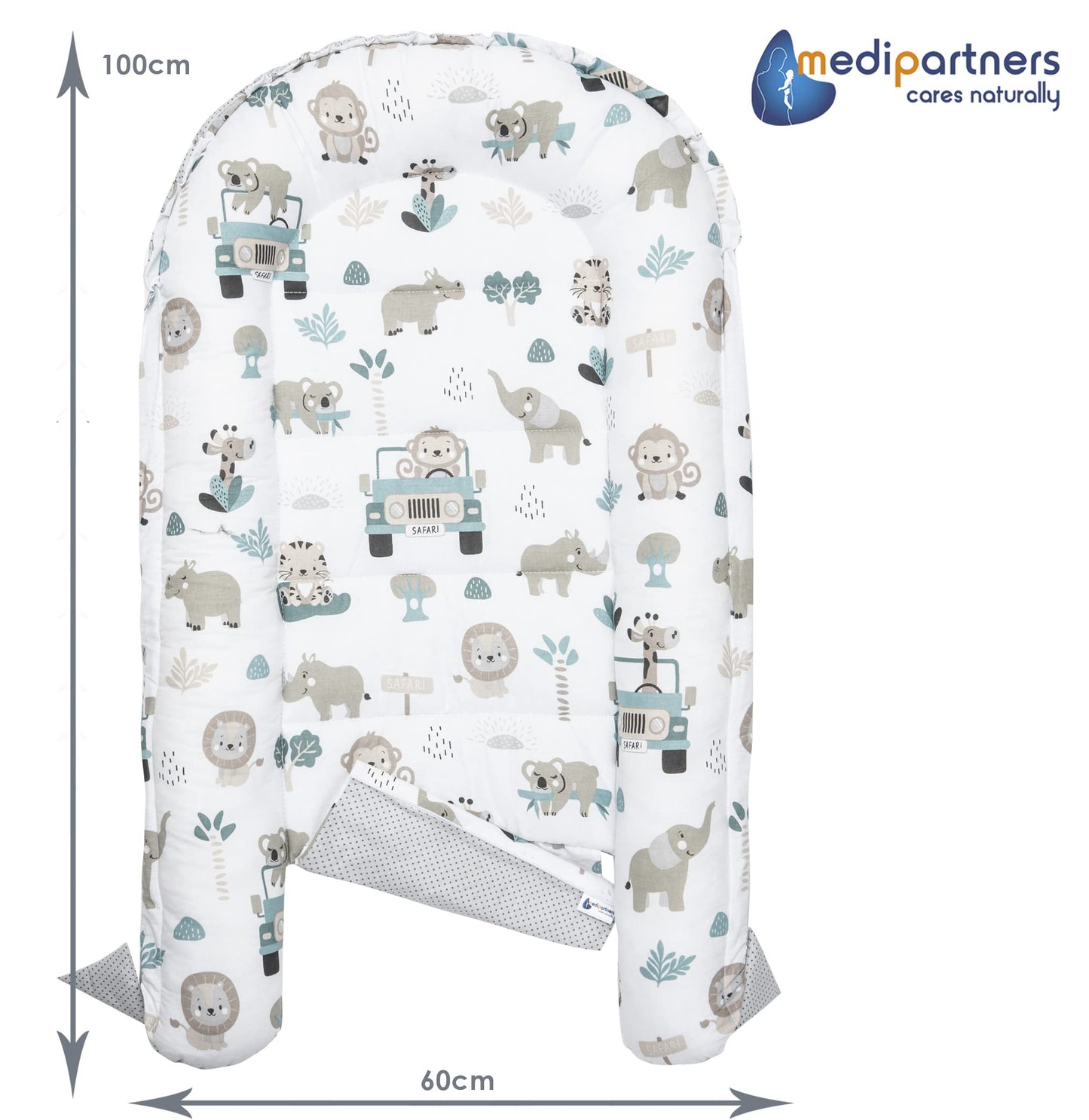 Medi Partners Babynestchen Babynest Set 100x60x15 Kuschelnest 5 teilig herausnehmbarer Einsatz Kokon Nestchen Babys Neugeborene 100% Baumwolle (REH mit Grauem Minky)