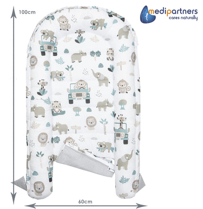 Medi Partners Babynestchen Babynest Set 100x60x15 Kuschelnest 5 teilig herausnehmbarer Einsatz Kokon Nestchen Babys Neugeborene 100% Baumwolle (REH mit Grauem Minky)