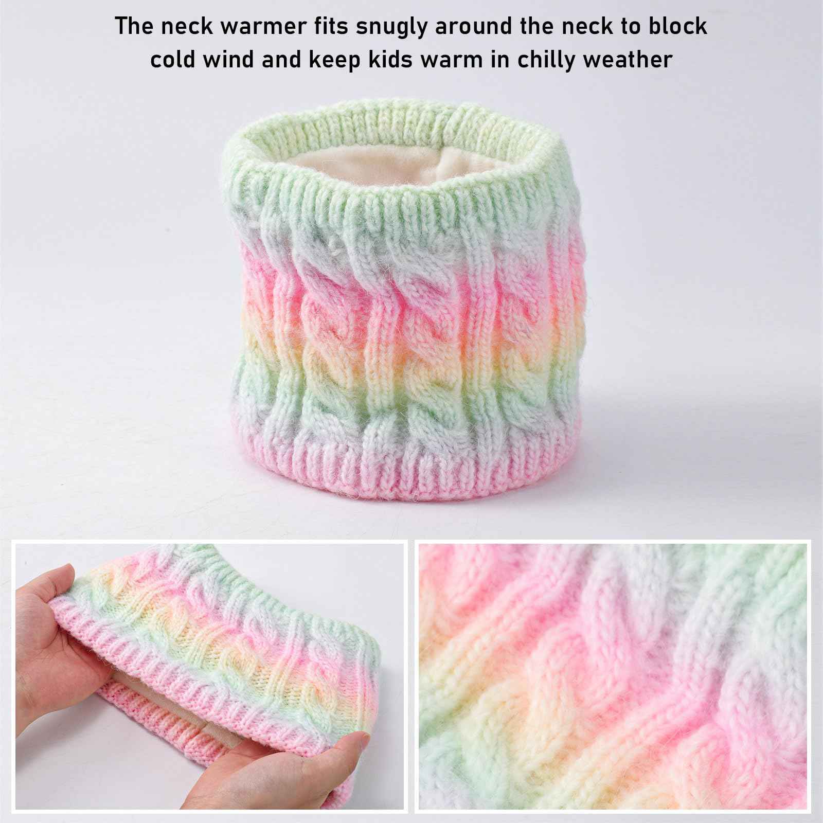 Children's Hat Scarf Gloves Set - 3-in-1 Winter Knitted Hat Scarf and Gloves Set for Children with Pom Pom Beanie, Neck Warmer & Mittens for Boys Girls Age 3-10 Years