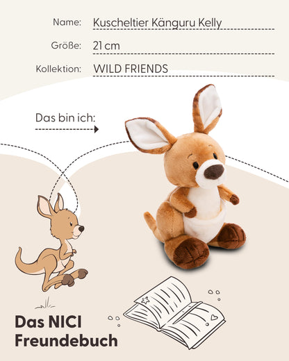 Kuscheltier Känguru Kelly 15cm braun - Stofftier aus weichem Plüsch, niedliches Plüschtier zum Kuscheln und Spielen, für Kinder & Erwachsene, tolle Geschenkidee