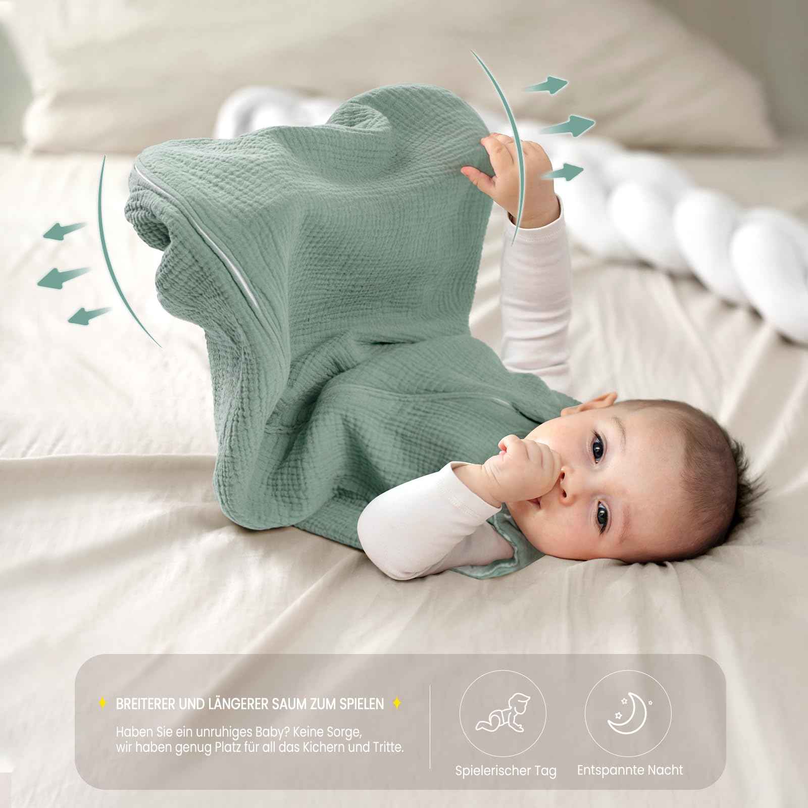lulumoon Baby Sleeping Bag for 3-9 Months: Muslin Sleeping Bag Baby for Boys and Girls - Cotton Baby Sleeping Bag for 70 cm All-Year Children's Room