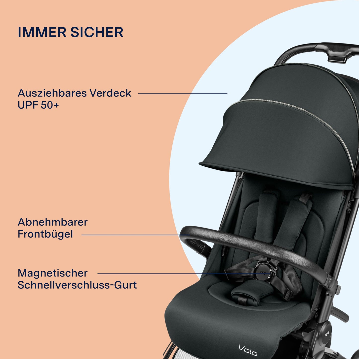 PEG Leichter Buggy Volo mit Regenschutz, Handgepäckgröße, Flugzeuggeeignet, Kompakt, Ab Geburt bis 22 kg, Reisetasche Inklusive, Malva