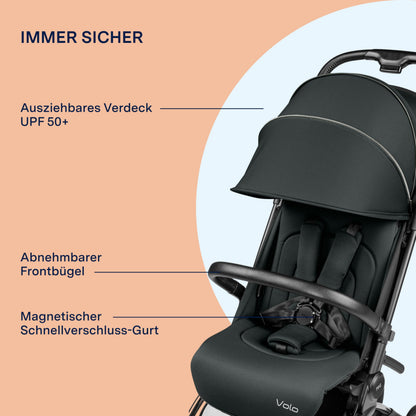 PEG Leichter Buggy Volo mit Regenschutz, Handgepäckgröße, Flugzeuggeeignet, Kompakt, Ab Geburt bis 22 kg, Reisetasche Inklusive, Malva