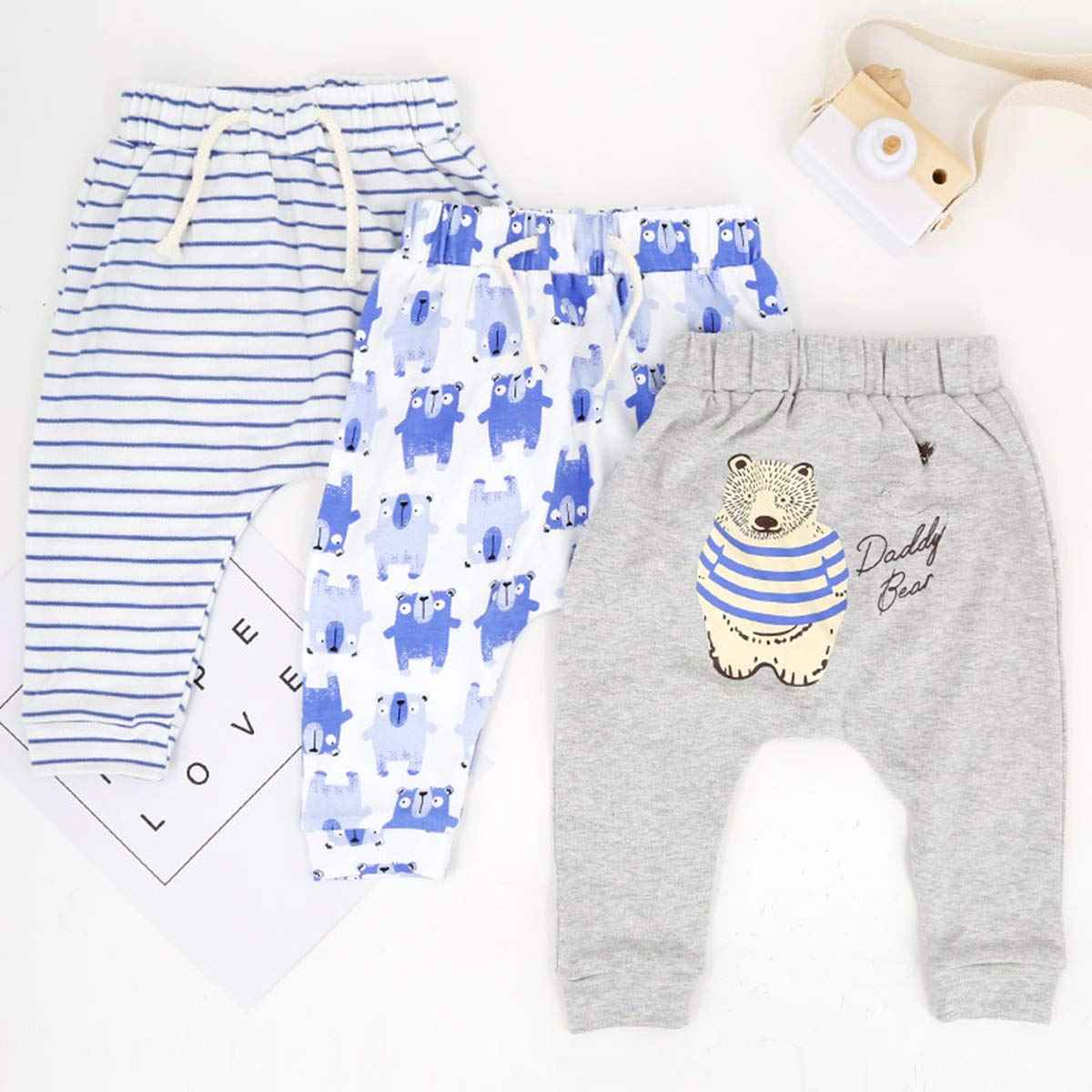 CuteOn Pack of 3 Unisex Children's Toddler Harem Trousers Cotton Elastic Trousers
