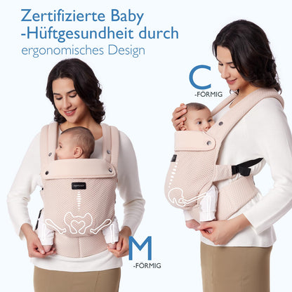 Momcozy Babytrage aus 100% Baumwolle – Baby Carrier für Kleinkind (3-24 Monate, 3,2-20 kg) · Ergonomische M-Position · X-Rücken · Taillengurt 64-127cm, Khaki