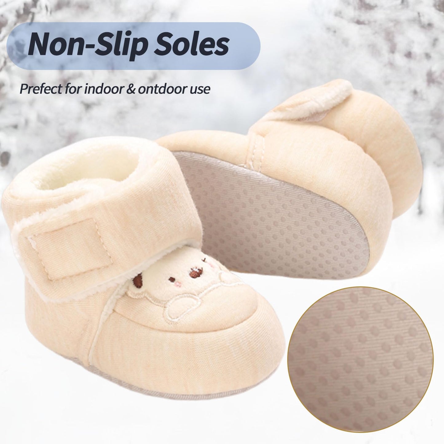 Baby Winter Shoes Warm Baby Shoes Winter Non-Slip Adjustable Newborn Snow Shoes First Walking Shoes Lined Thermal Fleece Crawling Shoes Slippers Winter Boots 0-18 Months