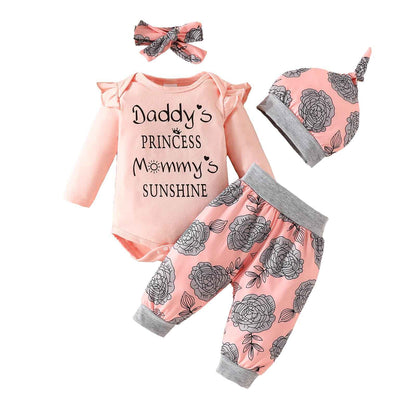 UUAISSO Neugeborenes Baby Mädchen Kleidung Papas Mädchen Langarm Tops Blumenhosen Sets Stirnband Säuglingsmädchen Herbst Outfits