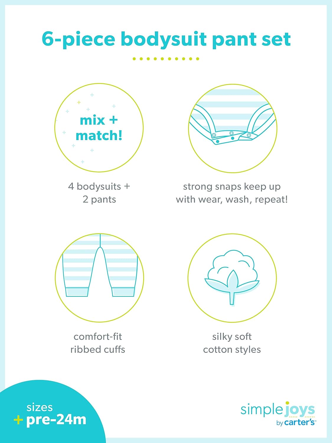 Simple Joys by Carter’s Baby Girls‘ 6-teilige neutrale Bodysuits (Kurz- und Langarm) und Hosenset Baby- und Kleinkindhosen-Kleidungssets (Packung mit 1)