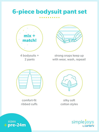 Simple Joys by Carter’s Baby Girls‘ 6-teilige neutrale Bodysuits (Kurz- und Langarm) und Hosenset Baby- und Kleinkindhosen-Kleidungssets (Packung mit 1)