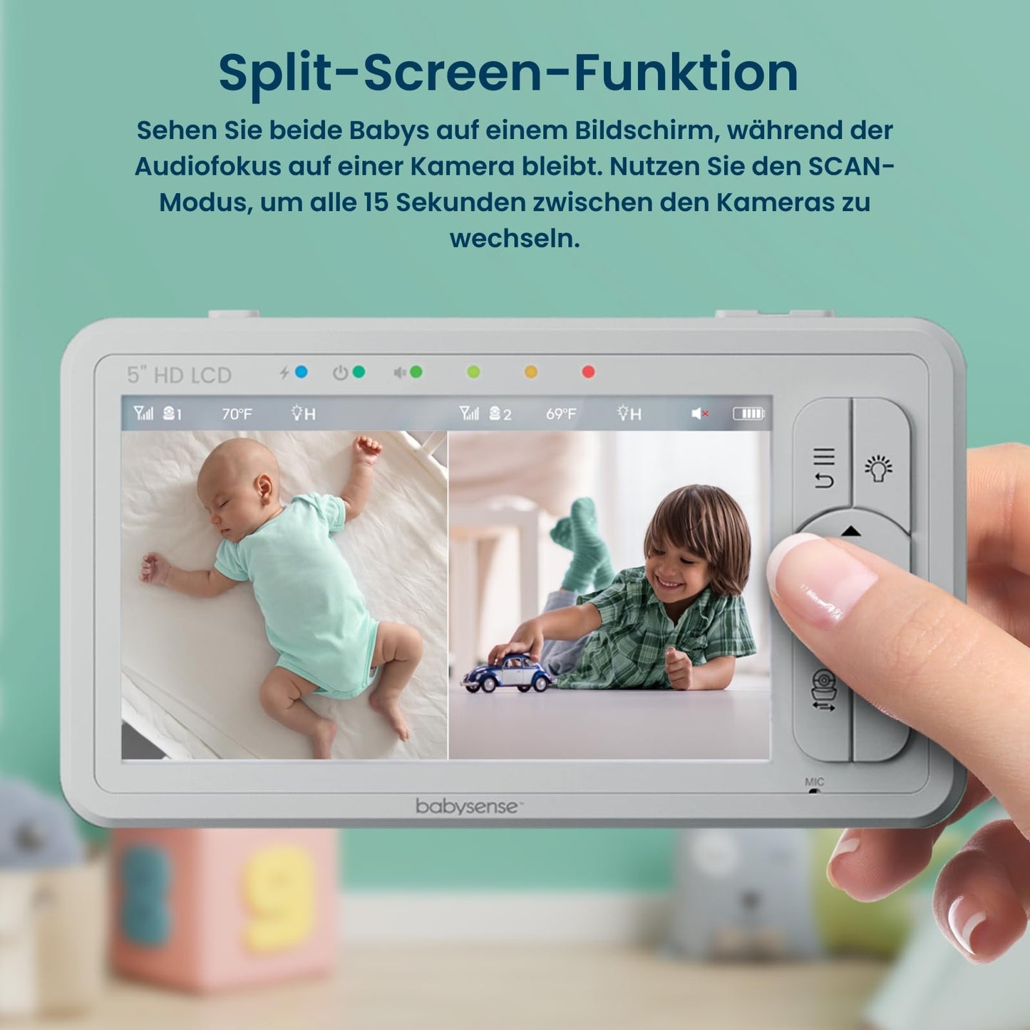 Babysense True Sleep HD Video-Babyphone mit Nachtlichtkamera & Bewegungsmonitor für Babys mit Echtzeit-Warnungen, kontaktlos, 2-in-1, Nur für den Heimgebrauch