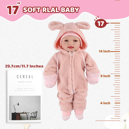 BABESIDE Baby Puppe - 43 cm / 17 Zoll Mädchen Babypuppen mit Stoffkörper - Babypuppe Mit Bezauberndem Outfit, Schnuller Und Babyflasche Als Geschenk FüR Kinder Ab 2 Jahren