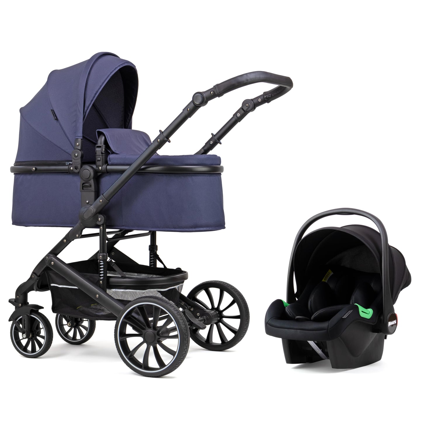Pixini Neyla Combi Pushchair with Accessories (3-in-1 Set with Baby Seat Black/Black)