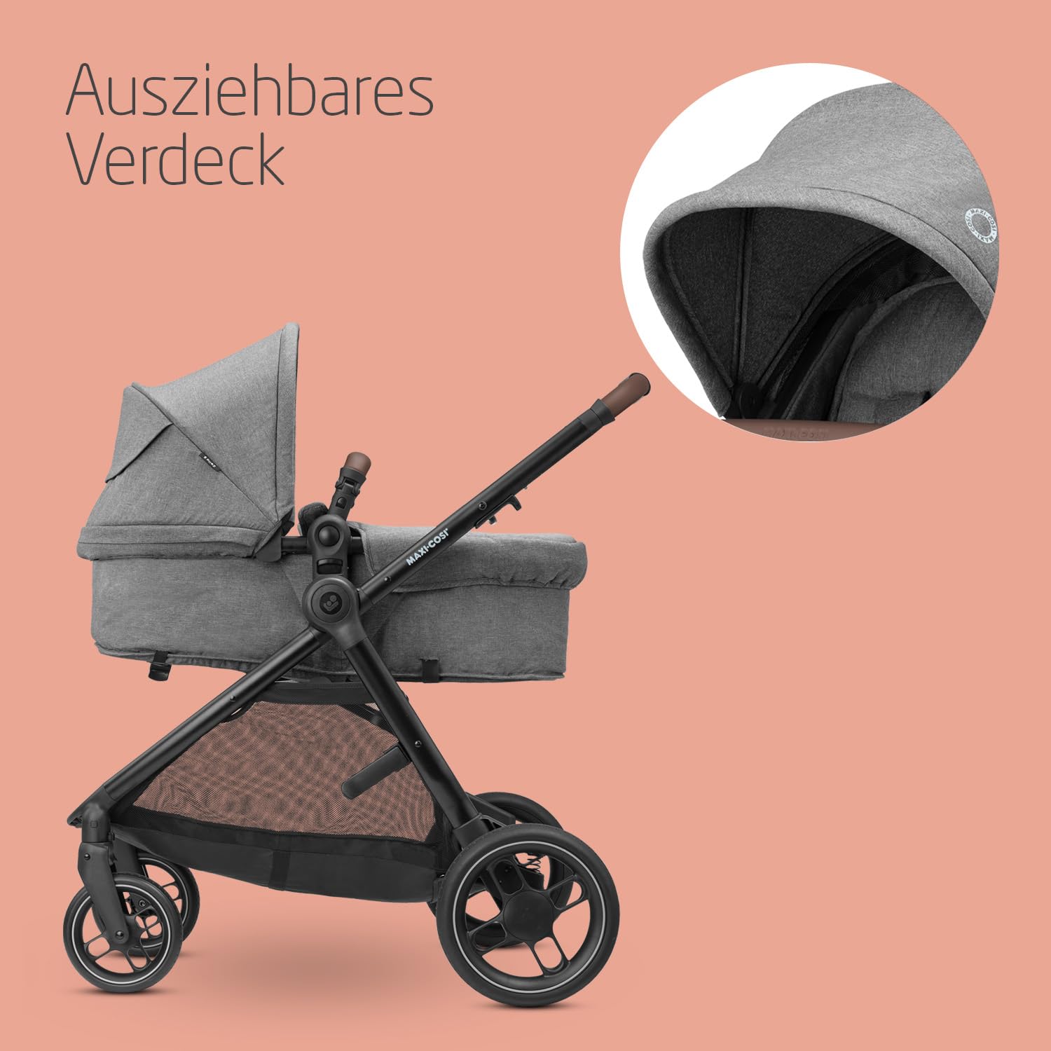 Maxi-Cosi Zelia S Trio 3-in-1 Complete Set, 0–4 Years, up to 22 kg, Foldable, Compact, Adjustable Baby Pram, with CabrioFix S i-Size Baby Seat, Accessories, Changing Bag, Grey - Meloni2