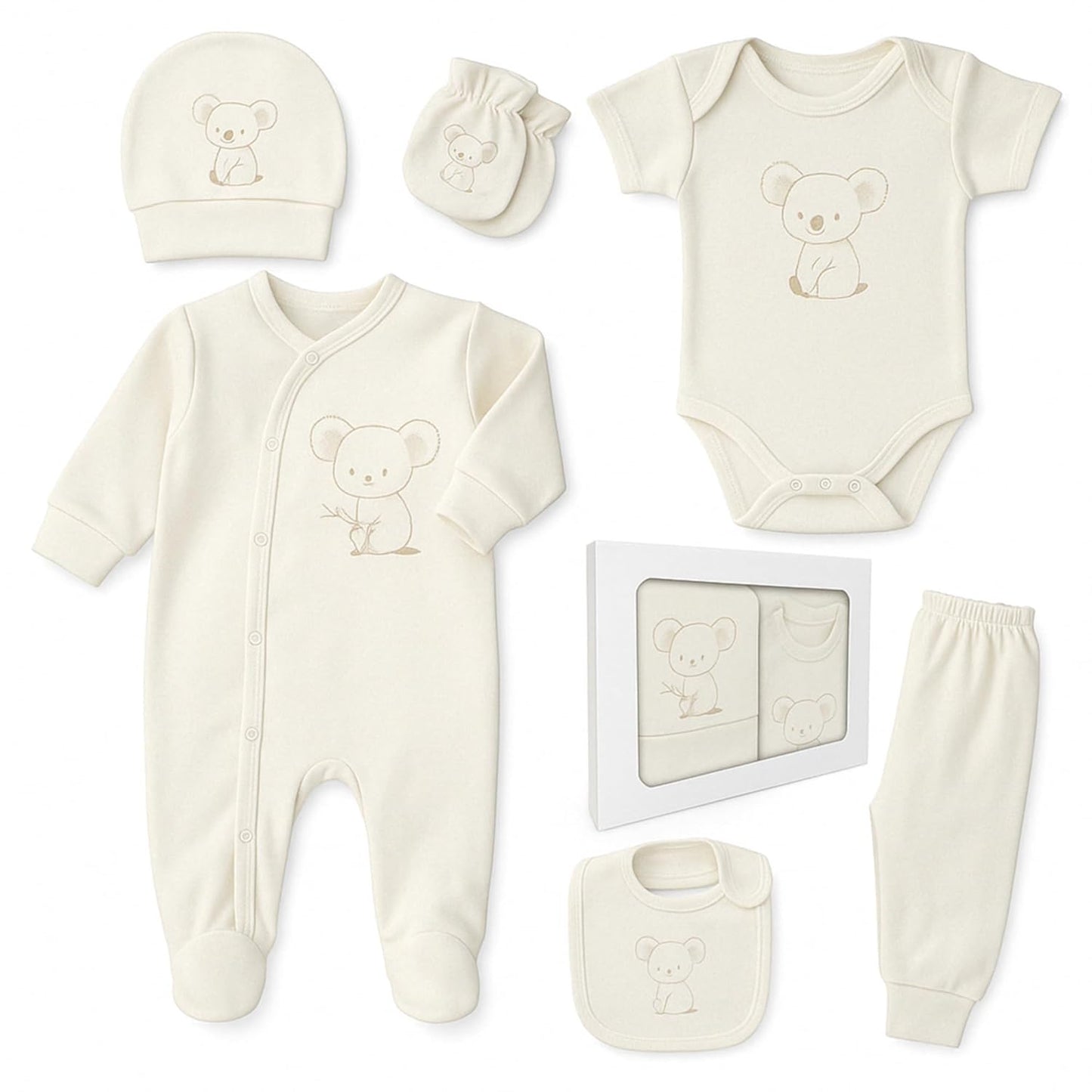 Neugeborenen Baby Geschenk Set 100% natürliche Baumwolle Erstausstattung Erstlingsausstattung Ausstattung Unisex Kleidung Geschenkset Babyausstattung für Babys 0-4 Monate (Koala)