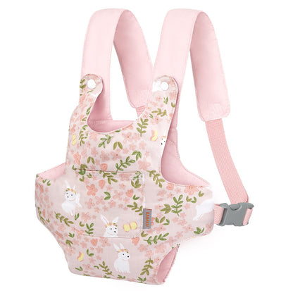 GAGAKU Puppentrage ab 3 Jahre Bauchtrage Babypuppen Zubehör Schultergurte Babytrage Puppe Kleinkind Puppentragetasche Stofftiertrage Kuscheltierträger - Rose - Kaninchengarten