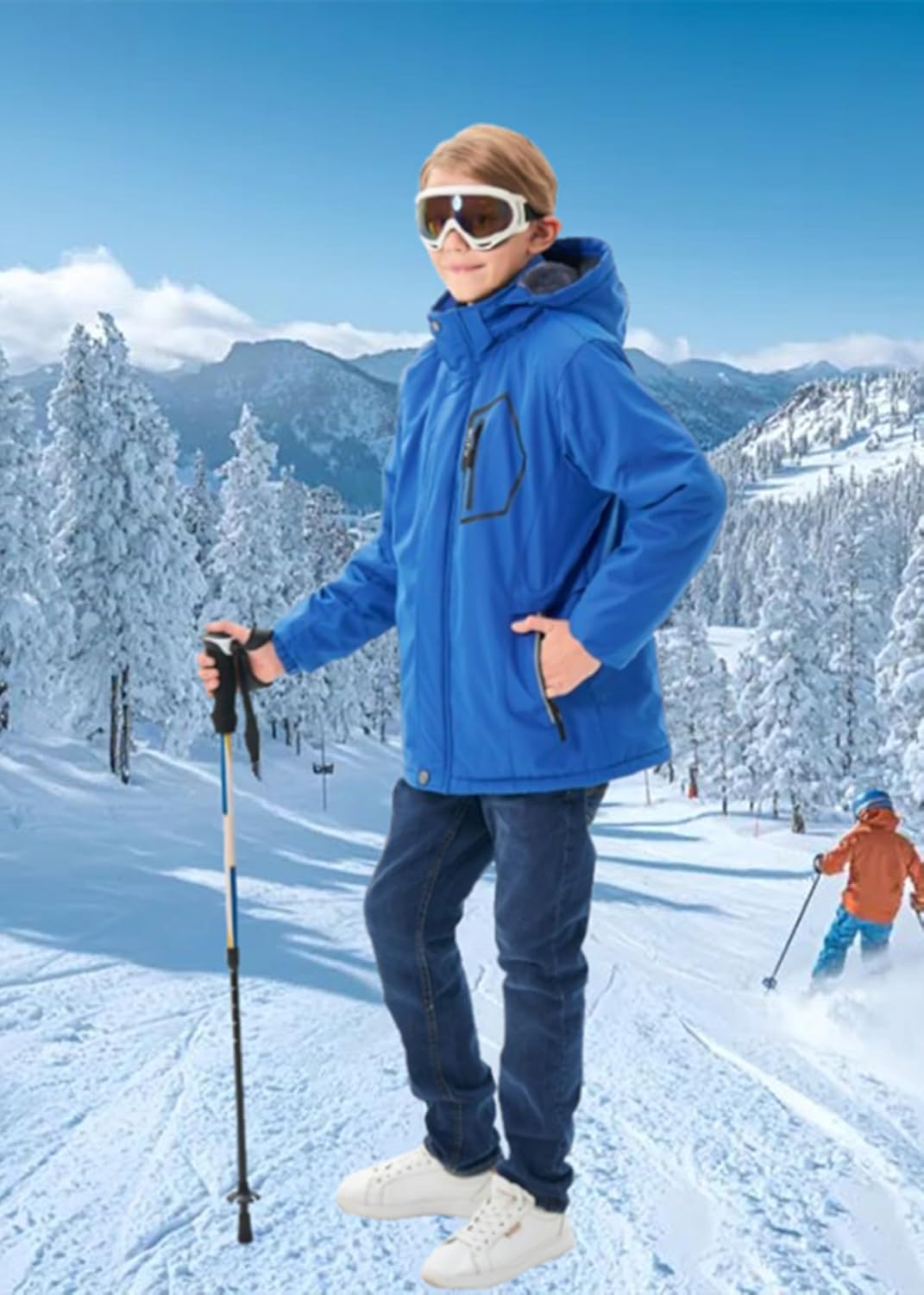 MoFiz Winter Jacket Boys Ski Jacket Warm Inner Lining Children's Outdoor Softshell Jackets Snow Jacket with Removable Hood