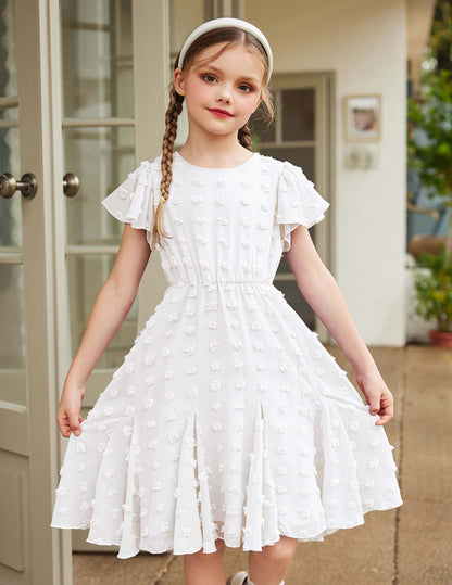 Flypigs Kleid Mädchen Festlich Hochzeit Party Kurzarm Sommer Freizeitkleid Prinzessin Chiffon Kleider Kinder Teenager Kleidung 3-12 Jahre