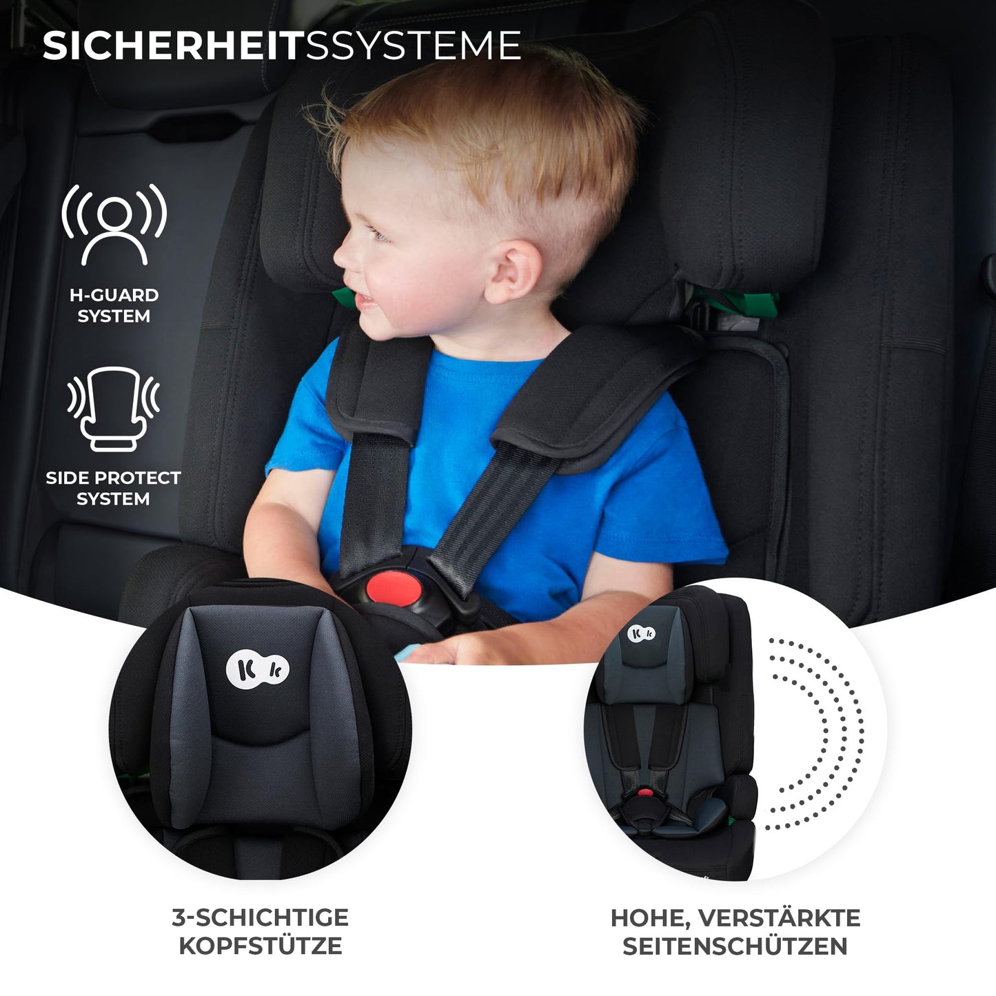 Kinderkraft SAFETY FIX 2 I-SIZE 76-150 cm Kindersitz 9-36 kg, Kinderautositze mit isofix, Einstellung der Kopfstütze, spezielle Sicherheitssysteme, 5 punkt gurte, Einsatz im set, Schwarz