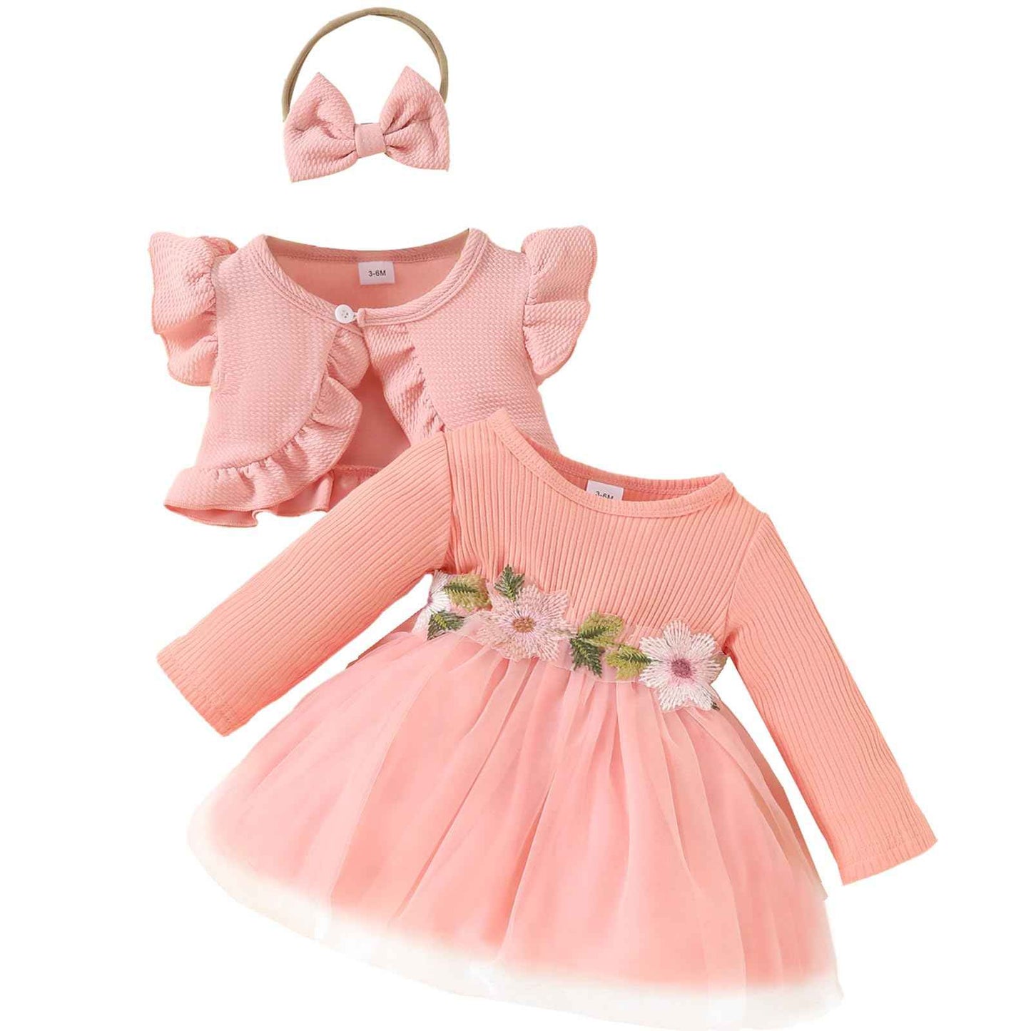 Toddler Baby Girl Dress and Cardigan Set Long Sleeve Cotton Princess Tutu Dresses with Outfits Coat