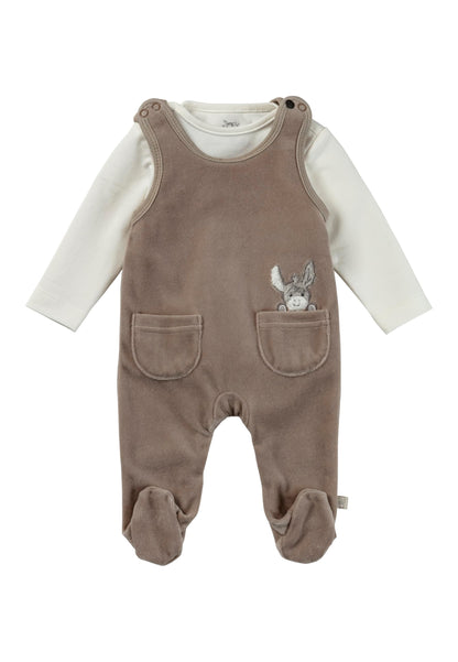 Sterntaler Romper Set Emmi - Baby Rompers made of Velour with Donkey Emmi Appliqué - with Long Sleeve Shirt - Snap Fasteners in the Crotch - Comfortable Unisex Two-Piece from Birth 