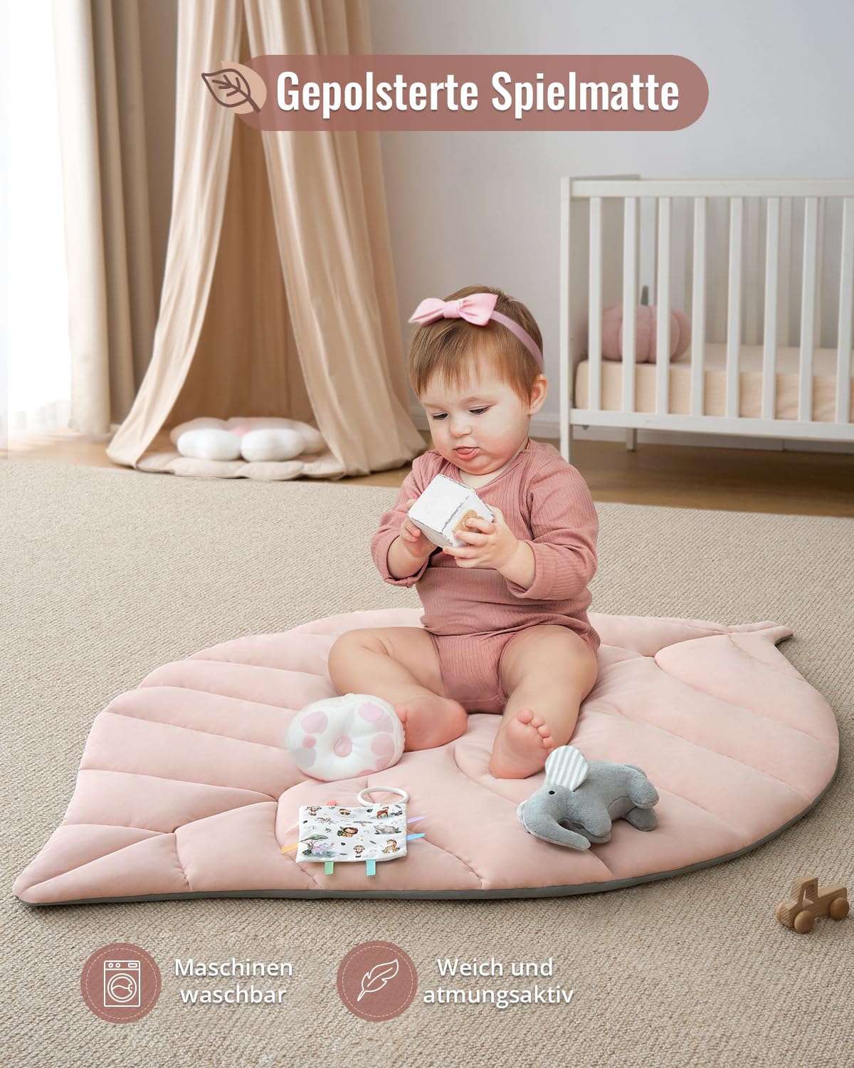 Blissful Diary Spielbogen Baby, Übergroßes Blattförmiges Spieldecke Baby Gym Activity Decke mit 6 Abnehmbare Spielzeuge, krabbeldecke Unverzichtbare Babygeschenke, Waldgrün