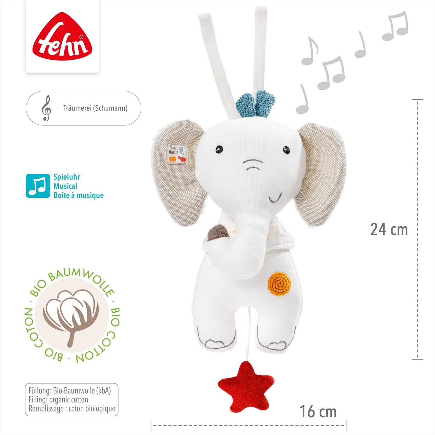 Fehn Spieluhr Baby Einschlafhilfe Schaf - Kuscheltier mit sanfter Einschlafhilfe Melodie "Guten Abend, gut´ Nacht" - Babyspielzeug für Unterwegs und Zuhause - Musikspielzeug für Babys und Kleinkinder