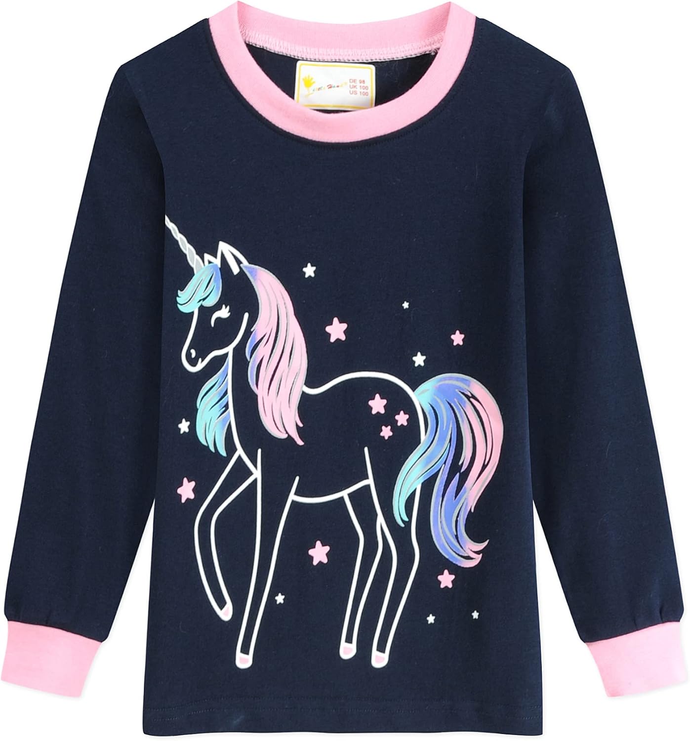 EULLA Kinder Mädchen Schlafanzüge Langarm Baumwolle Winter Pyjama Set Einhorn Prinzessin Dino Hase Eule Zweiteilig Nachtwäsche 1-10 Jahre 92 98 104 110 116 122 128 134 140