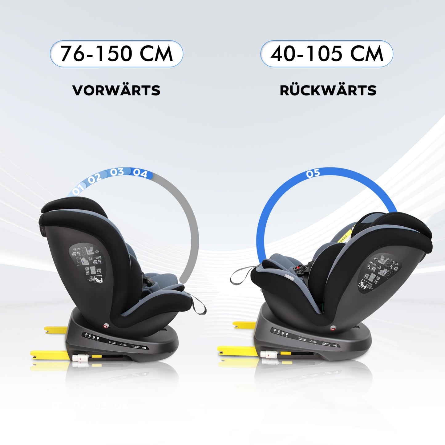 Reecle 360 Drehbar i-Size Kindersitz mit ISOFIX 40-150 cm (0-36 kg) Reboarder, ab Geburt -12 Jahre, ECE R129 - Meloni2