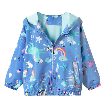 JinBei Jacken Mädchen Jacke Baby Kinder Kapuzen Sweatjacke Kapuzenjacke Cartoon Aufdruck Winddicht Mantel Windjacke Übergangsjack Frühling Herbst Outwear Softshelljacke Regenjacken 1-7 Jahre
