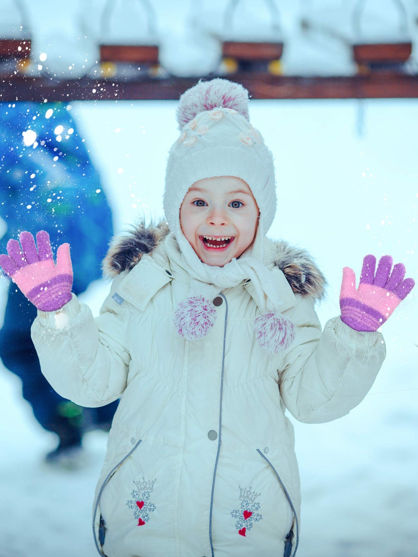 Geyoga 3 Paar Kinder Strickhandschuhe Winter Vollfinger Handschuhe