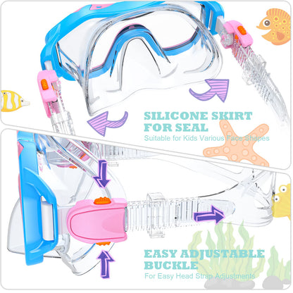 JEMULICE Taucherbrille Kinder, Schwimmbrille Kinder Schnorchelmaske für Jungen Mädchen, Tauchmaske mit Nasenabdeckung 180°Panorama HD Anti Nebel Anti-Leck Schwimmmaske für Kinder 4-16 Jahre