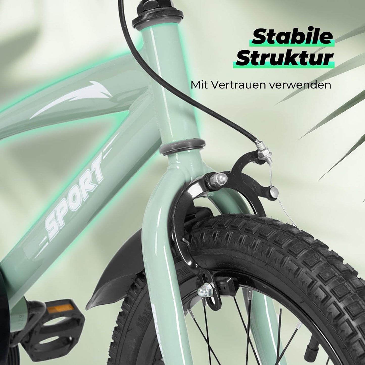 BODIOO Kinderfahrrad 12 Zoll, Fahrrad für Jungen und Mädchen mit Stützrädern, robustem Rahmen, verstellbarem Sitz, Rücktritt- und Handbremse, geeignet für Fahrer von 83 bis 96 cm (Minzgrau) - Meloni2