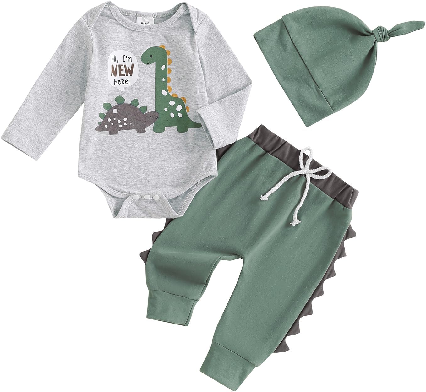Hallo Ich bin neu hier Neugeborene Baby Jungen Kleidung Set Dinosaurier Print Langarm Bodysuit und Hosen Baumwolle Baby Kleidung Set Herbst Winter Kleidung Sets für Baby Jungen Outfits