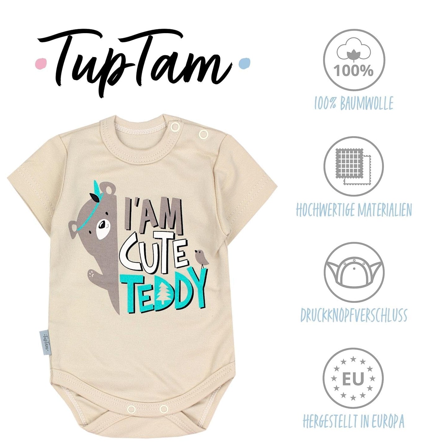 TupTam Baby Body Kurzarm im 5er Pack – Bedruckter Body Baby aus Baumwolle für Jungen und Mädchen