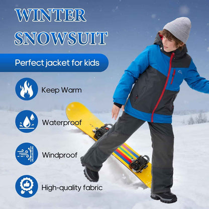 SMONTY Children's Snowsuit for Boys, Winter Ski Jacket and Trousers Set with Hood Strap, Windproof, Waterproof, Warm Coat