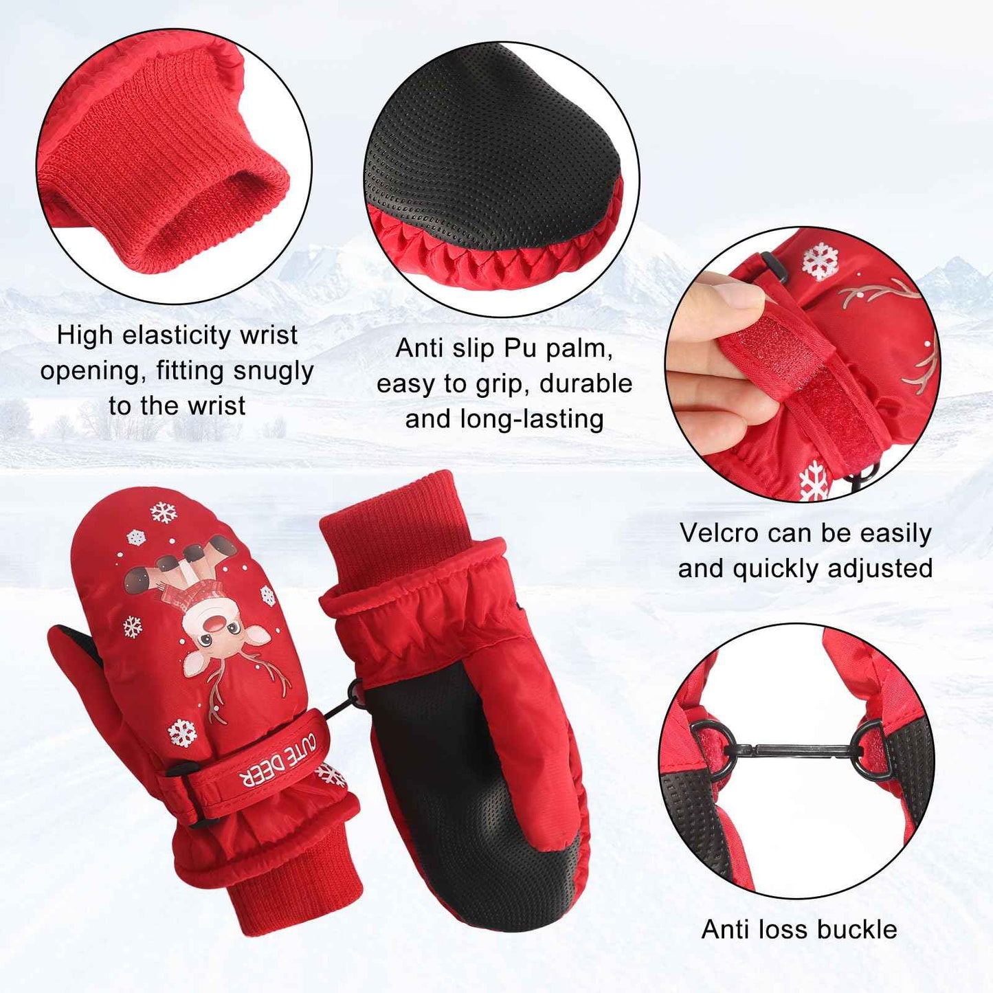 CUINIUNAID Fausthandschuhe Kinder Fäustlinge Kinder Wasserdicht Warm Fleece Weihnachten Kinder Thermohandschuhe für 1-9 Jahre Winterhandschuhe Kinder Schneehandschuhe Kinder Ski Handschuhe