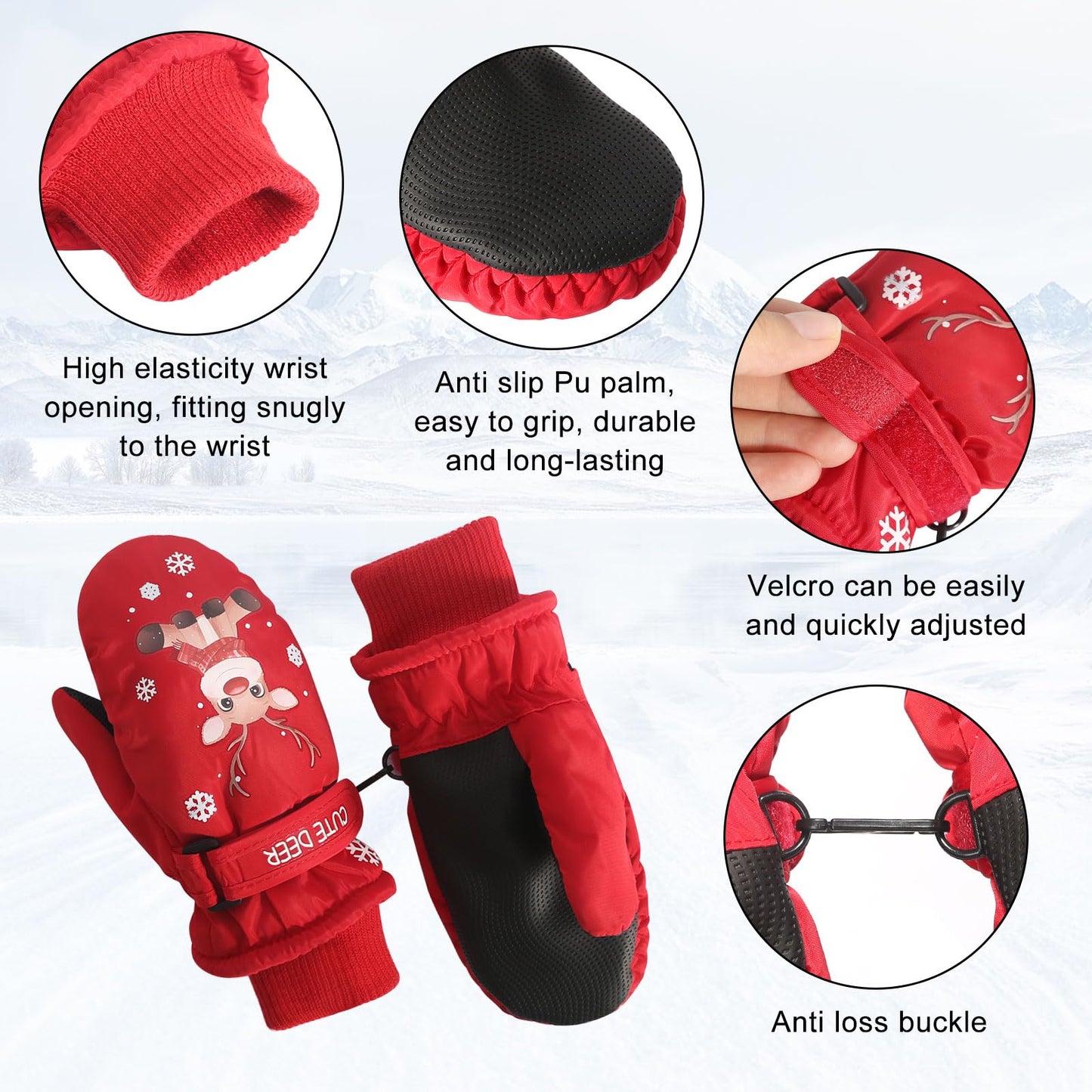 CUINIUNAID Fausthandschuhe Kinder Fäustlinge Kinder Wasserdicht Warm Fleece Weihnachten Kinder Thermohandschuhe für 1-9 Jahre Winterhandschuhe Kinder Schneehandschuhe Kinder Ski Handschuhe
