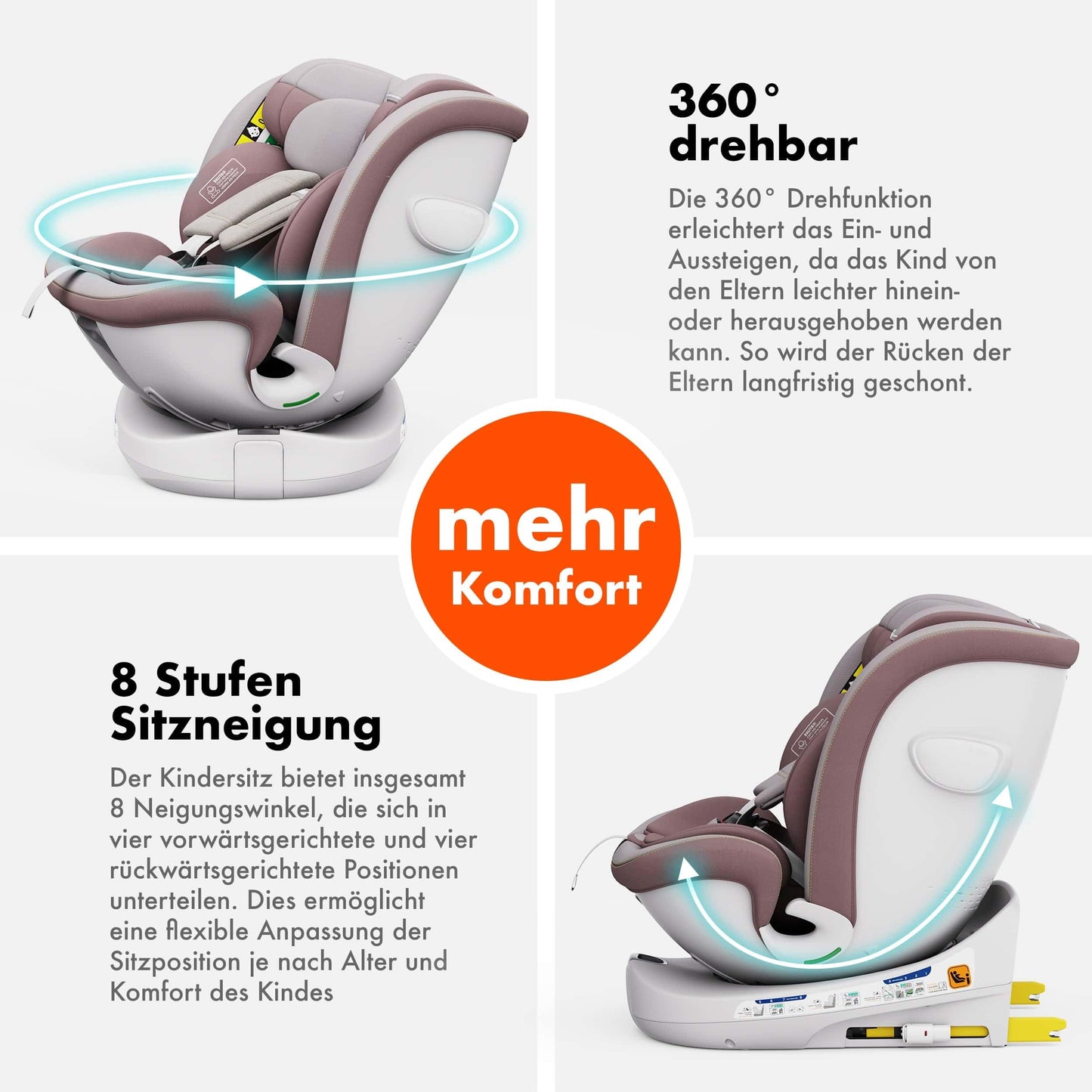 Daliya® Kindersitz ROTAZIONE | I-SIZE 40-150 cm | 8 Pos. | Isofix | (SIP) | Top Tether | 360° | 5 Punkt Gurt | Gruppe 0+ / I/II/III 0-36 KG | Neueste Zulassungs UN ECE Reg. 129 (Beige) - Meloni2