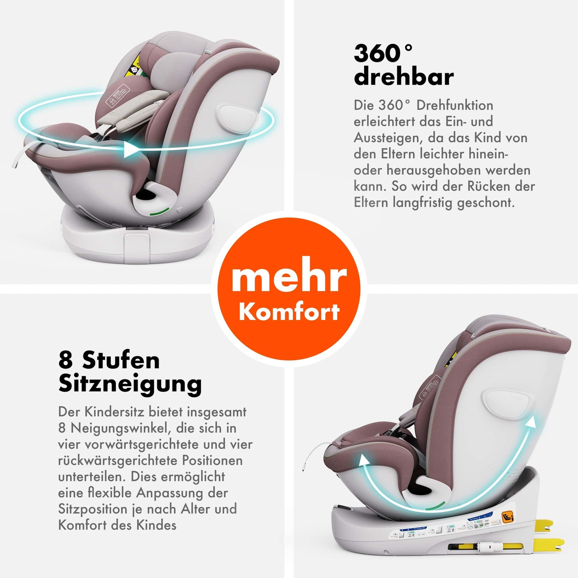 Daliya® Kindersitz ROTAZIONE | I-SIZE 40-150 cm | 8 Pos. | Isofix | (SIP) | Top Tether | 360° | 5 Punkt Gurt | Gruppe 0+ / I/II/III 0-36 KG | Neueste Zulassungs UN ECE Reg. 129 (Beige) - Meloni2